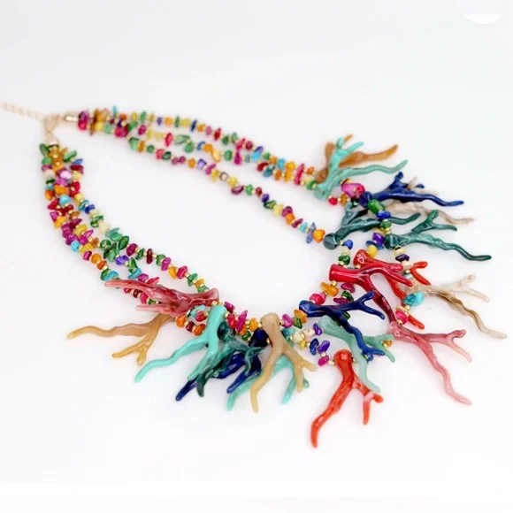 NWT ⚜️♥️⚜️ Piper K Multicolor Coral Statement Necklace - Picture 4 of 16